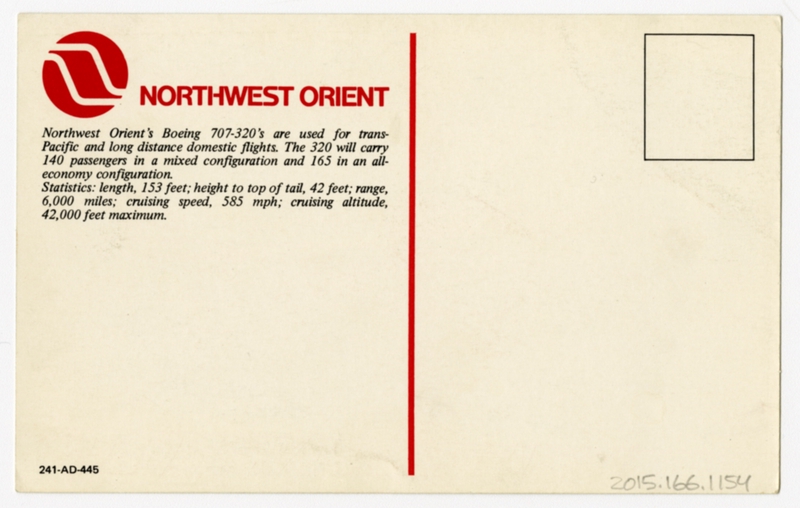 Image: postcard: Northwest Orient Airlines, Boeing 707-320