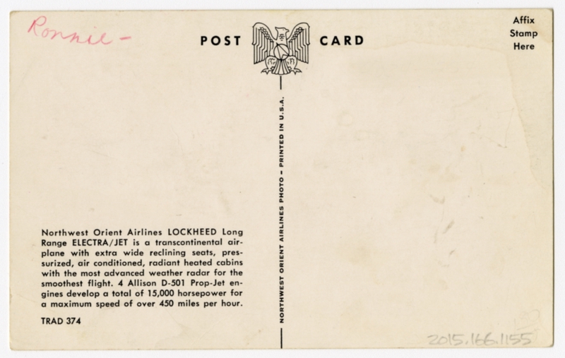 Image: postcard: Northwest Orient Airlines, Lockheed Electra