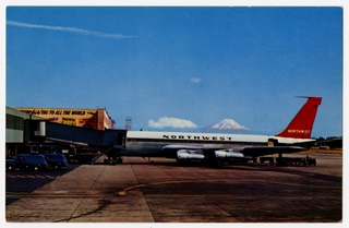 Image: postcard: Northwest Orient Airlines, Boeing 720B, Seattle-Tacoma International Airport