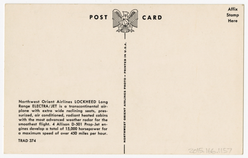 Image: postcard: Northwest Orient Airlines, Lockheed Electra