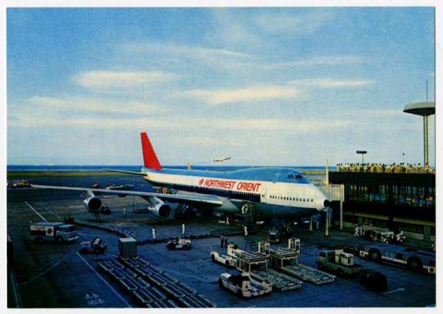Postcard: Northwest Orient, Boeing 747, Tokyo Airport