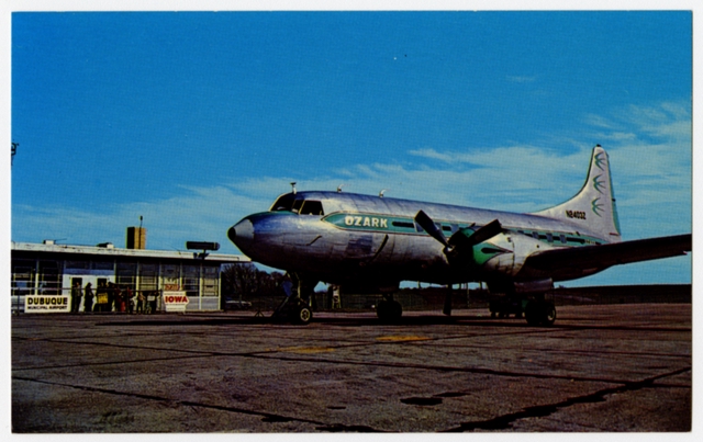 Postcard: Dubuque Municipal Airport, Ozark Air Lines, Convair 240