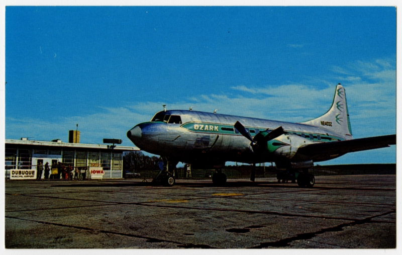 Image: postcard: Dubuque Municipal Airport, Ozark Air Lines, Convair 240