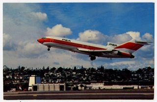 Image: postcard: Pacific Southwest Airlines (PSA), Boeing 727, San Diego Airport