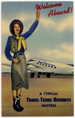 Image: postcard: Trans-Texas Airways, Douglas DC-3, flight attendant