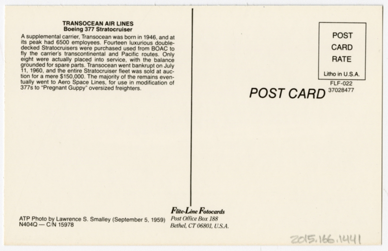 Image: postcard: Transocean Air Lines, Boeing 377 Stratocruiser