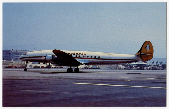 Postcard: Transocean Air Lines, Lockheed L-1049H Constellation, Burbank Airport