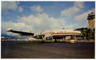 Image: postcard: Transocean Air Lines, Lockheed Constellation, Honolulu airport