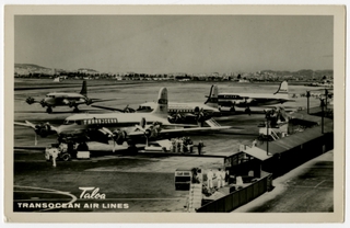 Image: postcard: Transocean Air Lines, Douglas DC-4, Oakland Airport