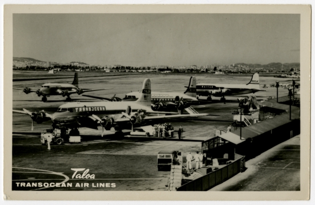 Postcard: Transocean Air Lines, Douglas DC-4, Oakland Airport