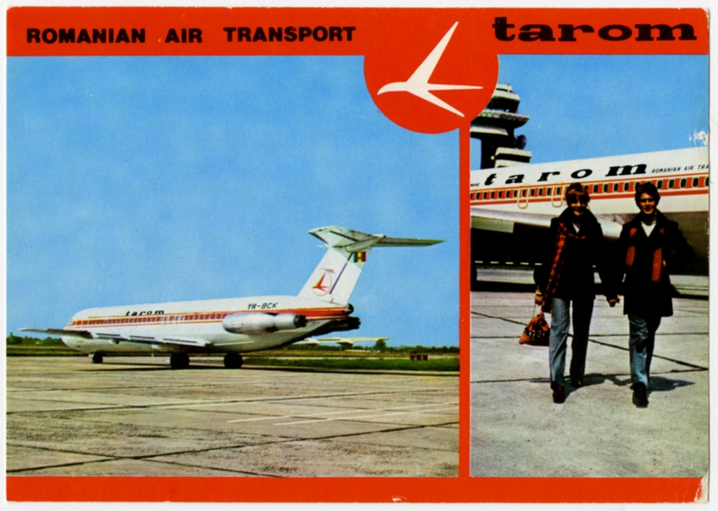 Image: postcard: TAROM (Romanian Air Transport), BAC One-Eleven Series 500, Boeing 707-300