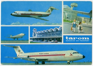 Image: postcard: TAROM (Romanian Air Transport), BAC One-Eleven, Bucharest Airport