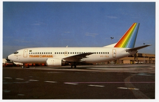Image: postcard: TransBrasil, Boeing 737, Miami Airport