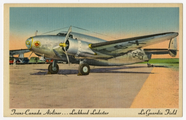 Postcard: Trans-Canada Air Lines, Lockheed Lodestar, LaGuardia Airport