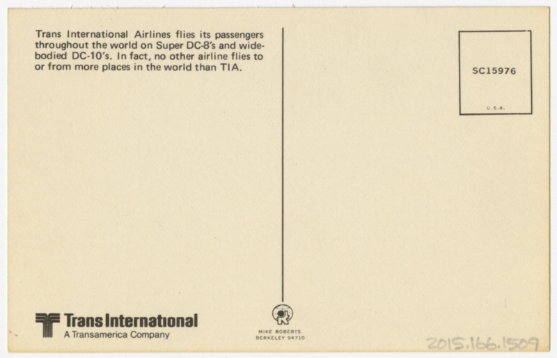 Image: postcard: Trans International Airlines, Douglas DC-8, San Francisco