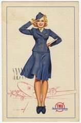 Image: postcard: Transcontinental & Western Air (TWA), Boeing Stratoliner, flight attendant