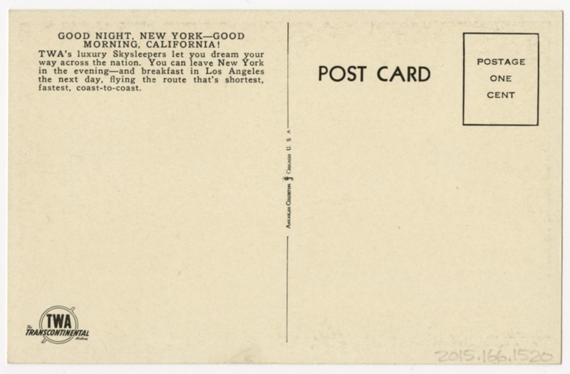 Image: postcard: Transcontinental & Western Air (TWA), Douglas DC-3, New York