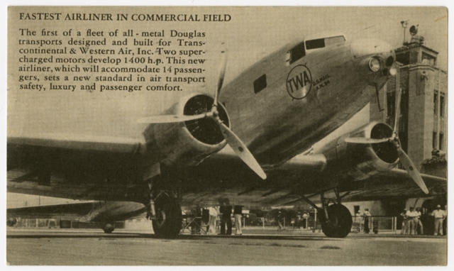 Postcard: Transcontinental & Western Air (TWA), Douglas DC-3