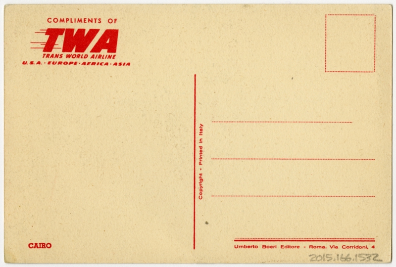 Image: postcard: TWA (Trans World Airlines), Douglas DC-6, Cairo