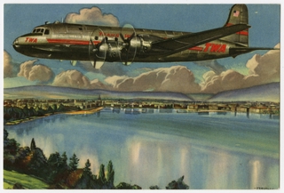 Image: postcard: TWA (Trans World Airlines), Douglas DC-6, Geneva