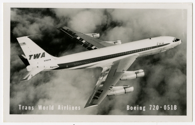 Postcard: TWA (Trans World Airlines), Boeing 720-051B