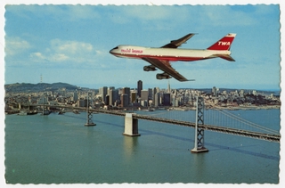 Image: postcard: TWA (Trans World Airlines), Boeing 747, San Francisco