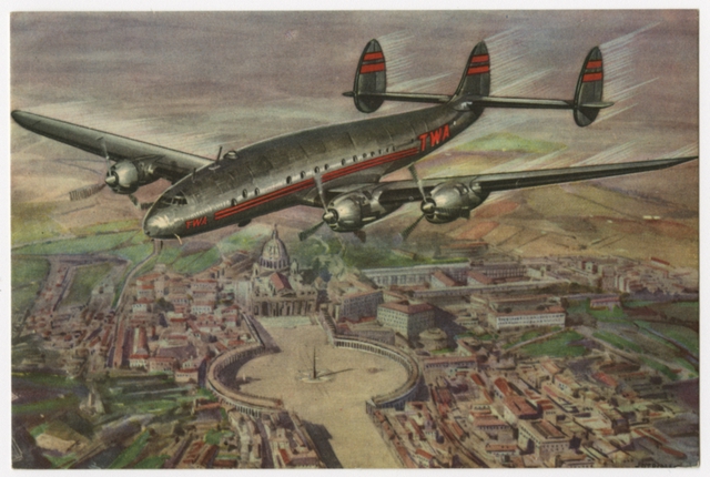Postcard: TWA (Trans World Airlines), Lockheed Constellation