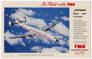 Image: postcard: TWA (Trans World Airlines), Lockheed L-1649 Starliner “Jetstream”