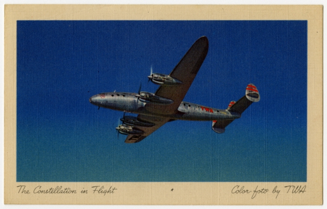 Postcard: TWA (Trans World Airlines), Lockheed Constellation