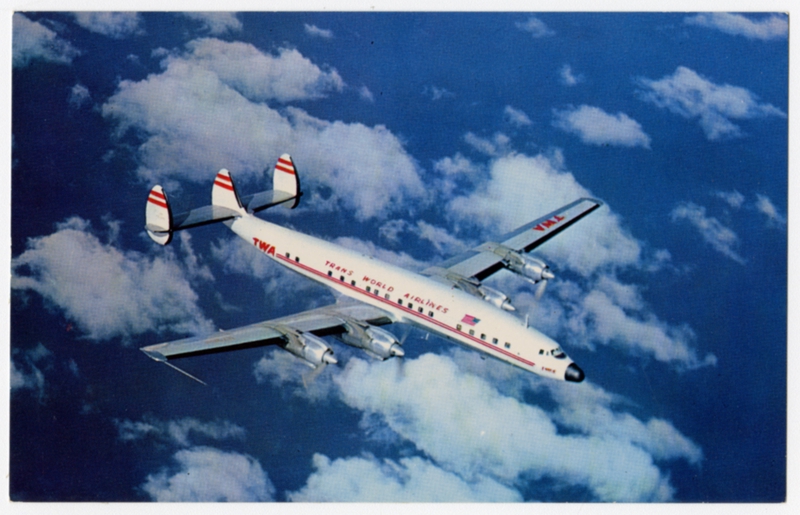 Image: postcard: TWA (Trans World Airlines), Lockheed L-1649 “Jetstream”