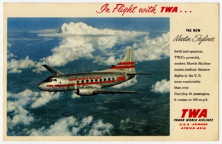 Image: postcard: TWA (Trans World Airlines), Martin 4-0-4, Lockheed Constellation