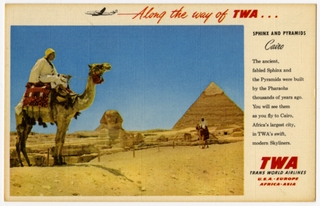 Image: postcard: TWA (Trans World Airlines), Cairo, Lockheed Constellation