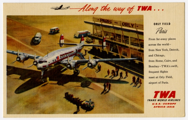 Postcard: TWA (Trans World Airlines), Lockheed Constellation, Paris Airport