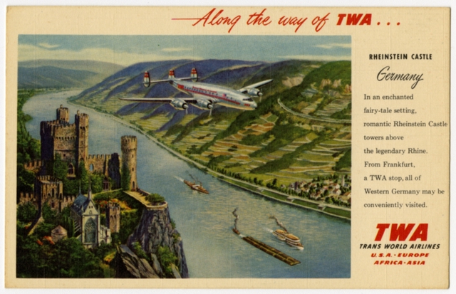 Postcard: TWA (Trans World Airlines), Lockheed Constellation, Germany