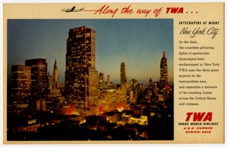 Image: postcard: TWA (Trans World Airlines), New York City, Lockheed Constellation