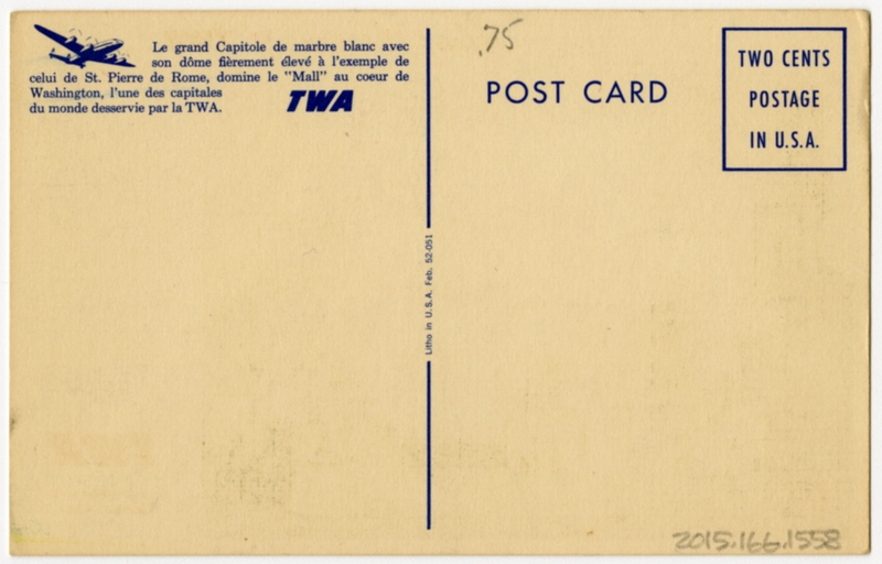 Image: postcard: TWA (Trans World Airlines), Washington DC, Lockheed Constellation