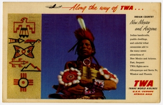 Image: postcard: TWA (Trans World Airlines), New Mexico, Arizona, Lockheed Constellation