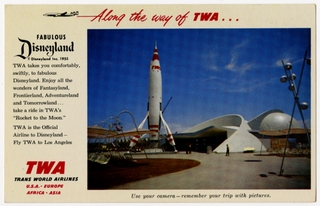 Image: postcard: TWA (Trans World Airlines), Disneyland, TWA Rocket to the Moon, Lockheed Constellation