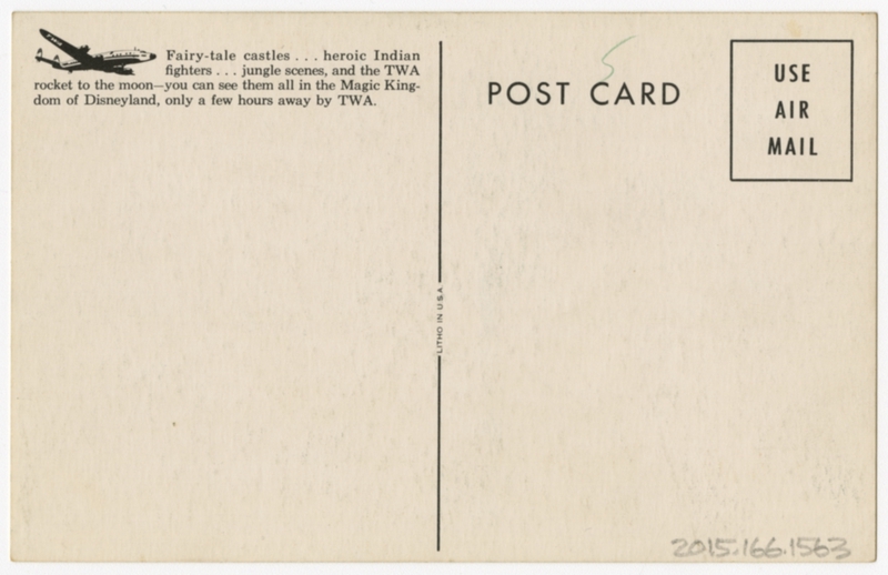 Image: postcard: TWA (Trans World Airlines), Disneyland, TWA Rocket to the Moon, Lockheed Constellation