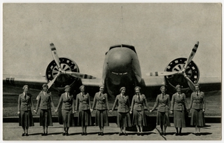 Image: postcard: United Air Lines, Boeing 247, flight attendants