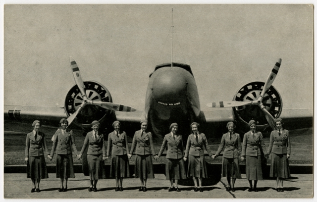Postcard: United Air Lines, Boeing 247, flight attendants
