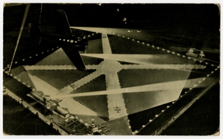 Image: postcard: United Air Lines, Boeing 247, night flying