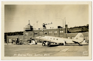 Image: postcard: United Air Lines, Boeing 247, Seattle Boeing Field