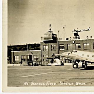 Image #1: postcard: United Air Lines, Boeing 247, Seattle Boeing Field