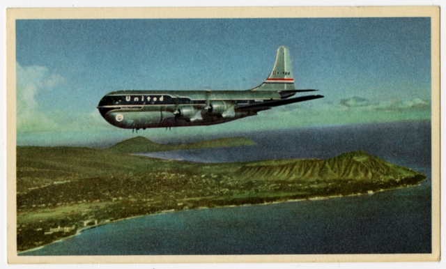 Postcard: United Air Lines, Boeing 377 Stratocruiser, Honolulu