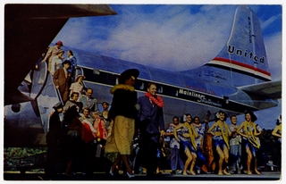 Image: postcard: United Air Lines, Boeing 377 Stratocruiser, Honolulu airport
