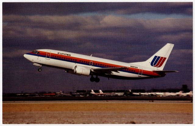 Postcard: United Airlines, Boeing 737-322, Chicago O’Hare International Airport