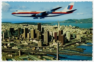 Image: postcard: United Airlines, Boeing 747, San Francisco