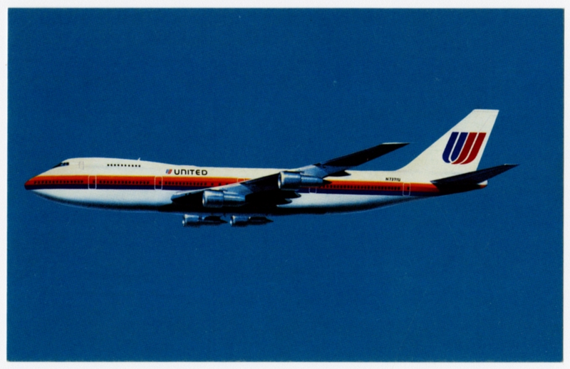 Image: postcard: United Airlines, Boeing 747-100