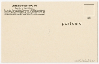 Image: postcard: United Express, British Aerospace BAe 146, Colorado